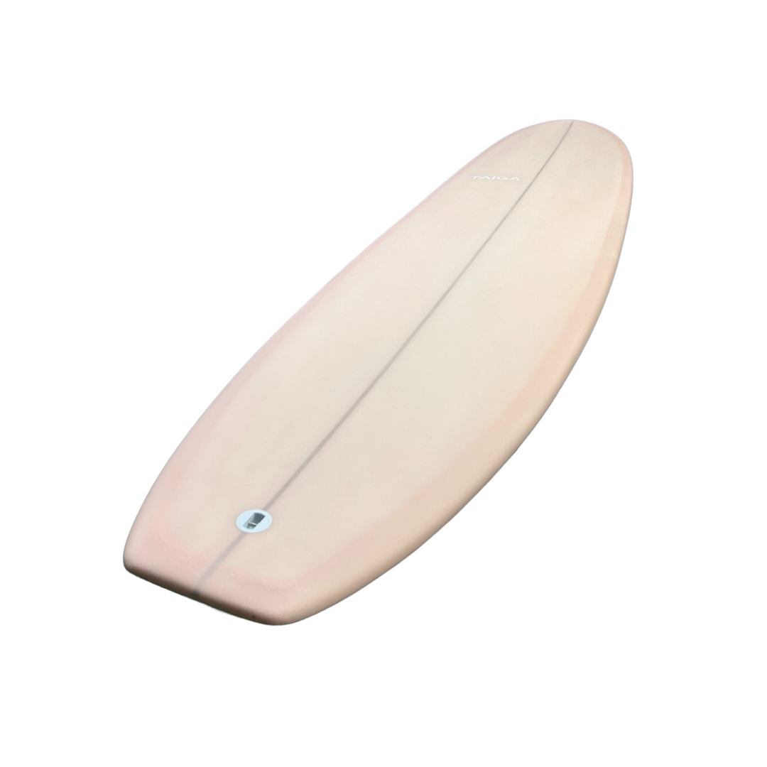 Tail View of The Longboard Surf Board in The Rosé Color