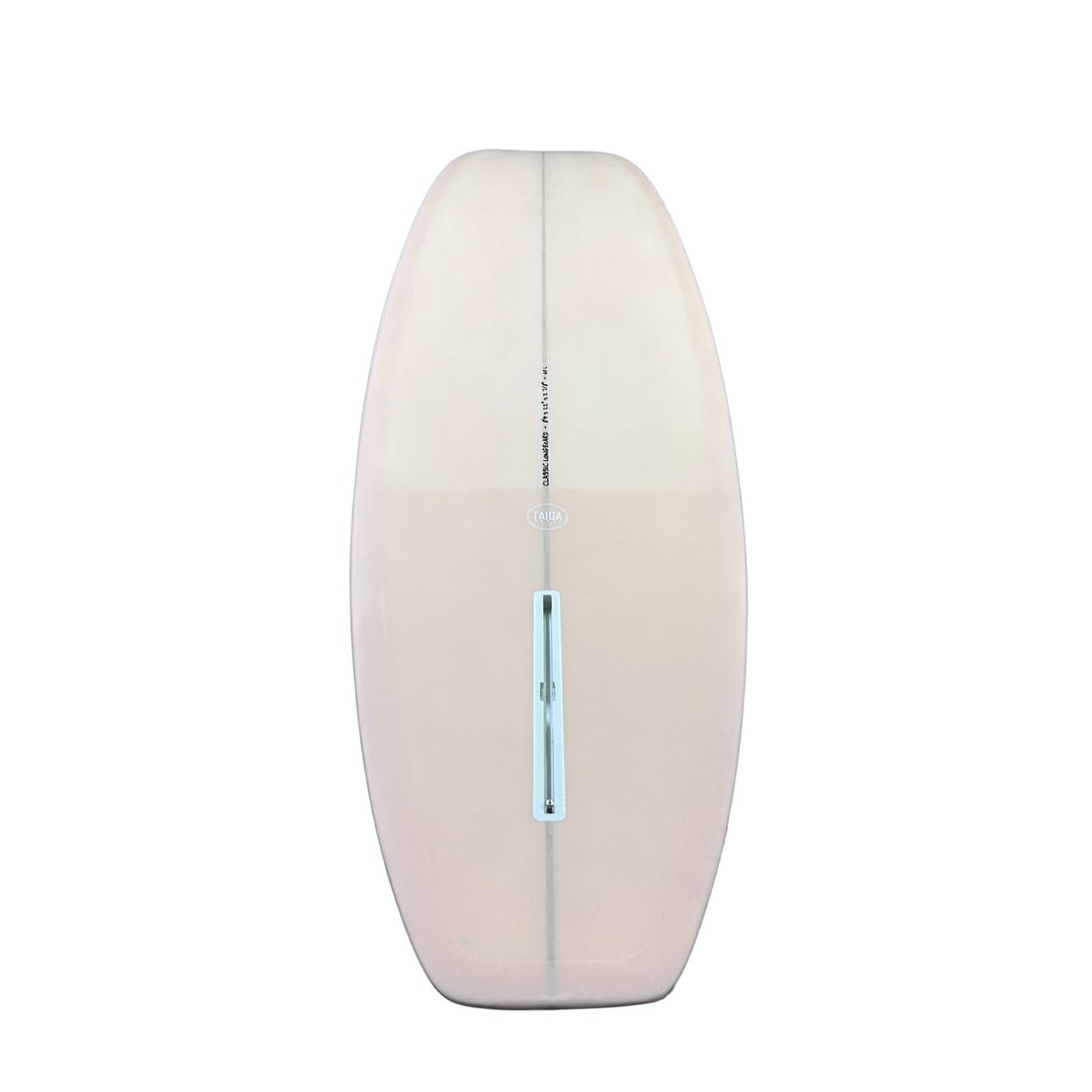 Tail View of The Longboard Surf Board in The Rosé Color
