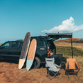 Malibu 7'2" Surf Board Leaning on a Camping VAN 