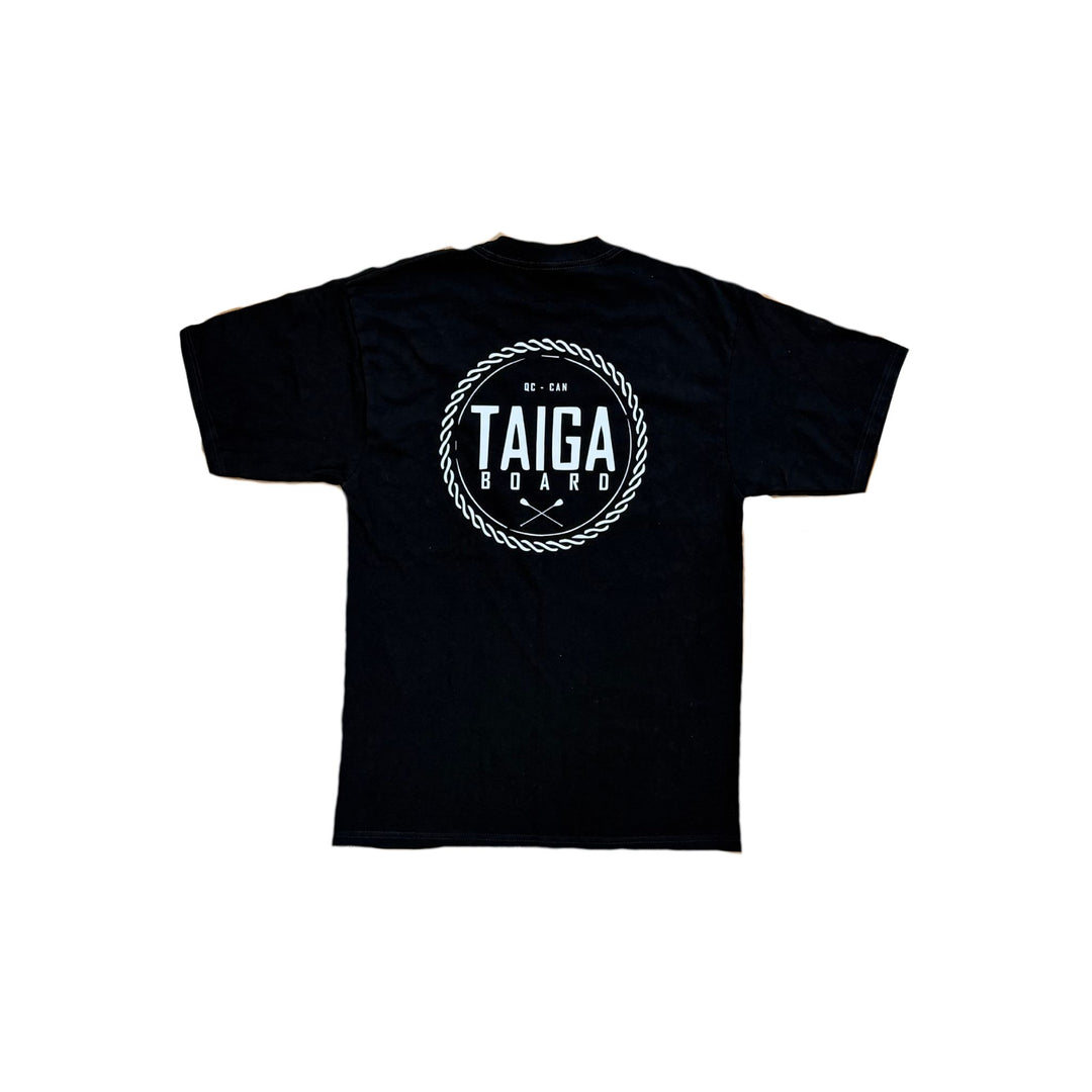 Back of The TAIGA Black T-Shirt with Badge Logo