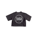 Back of The TAIGA Washed Grey Logo Crop Top