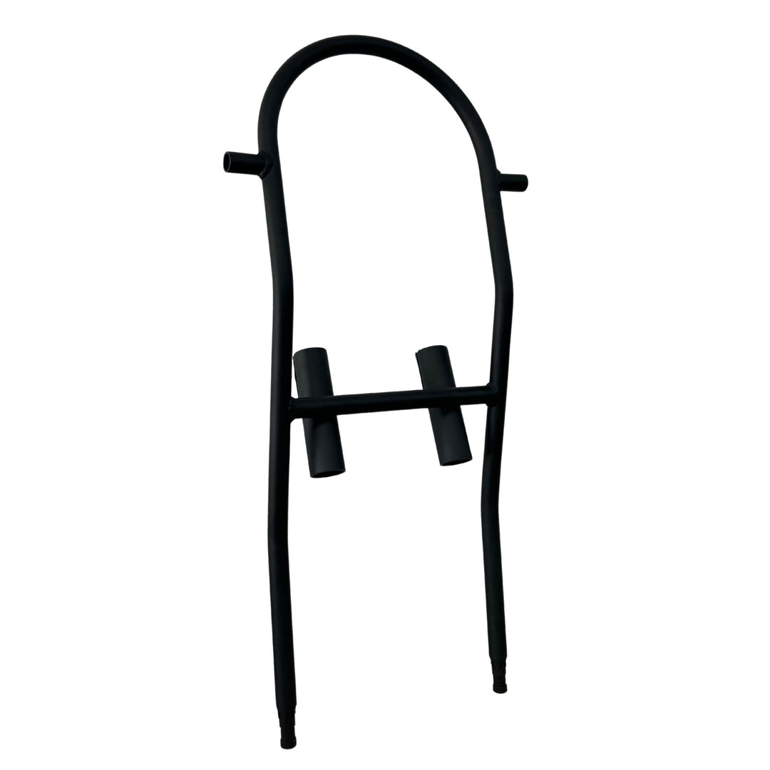 A black metal fishing rod holder