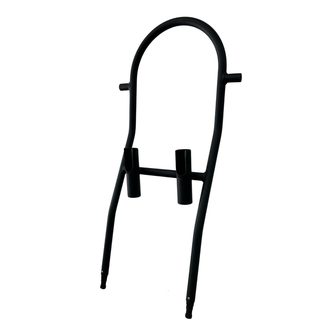 A black metal fishing rod holder